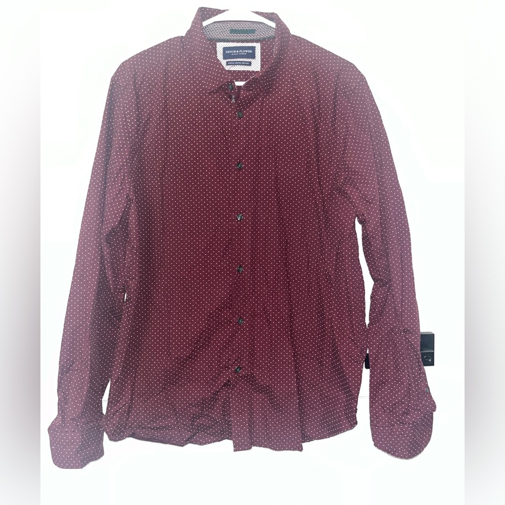 Denim & Flower Ricky Singh Mens Size XL Slim Fit Polka-Dot Button Up Shirt